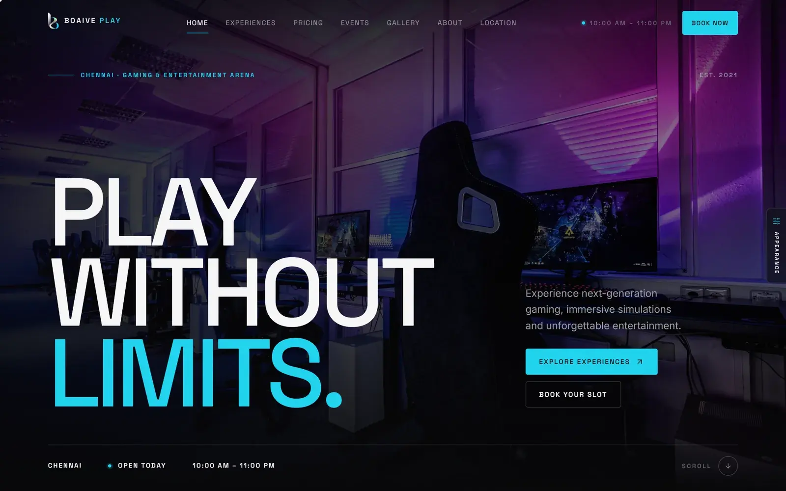 Boaive Play (experiment) — first screen on desktop